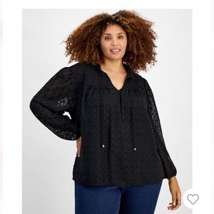 Tommy Hilfiger Womens Classy Peasant Black Blouse Plus Size 2X Business Casual